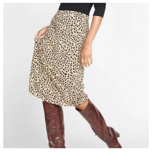 Sanctuary Leopard Print Flow Midi A Line Skirt Womens Designer - Picture 1 of 5